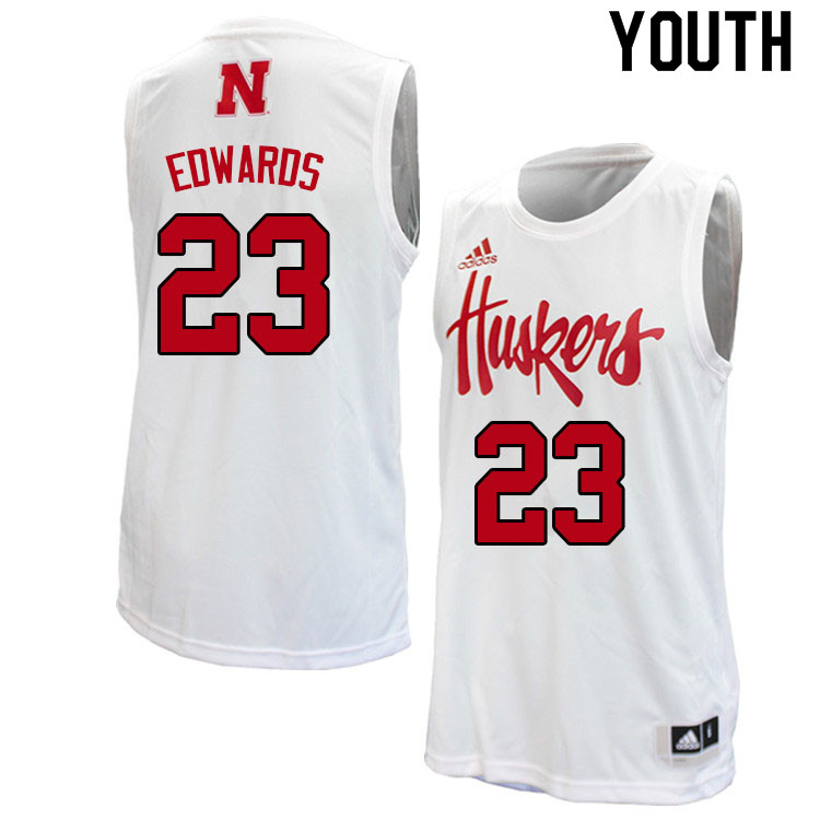 Youth #23 Keon Edwards Nebraska Cornhuskers College Basketball Jerseys Sale-White